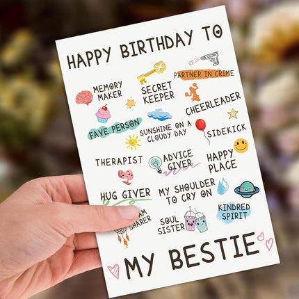 Bestie Birthday Card for Best Friend, Sister, or Women