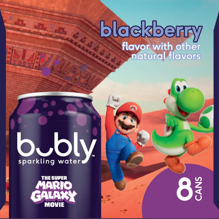 Blackberry Sparkling Water, 12 fl oz Cans, Pack of 8