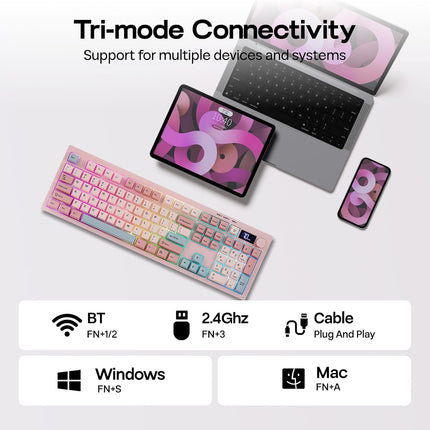 Pink Membrane Gaming Keyboard with TFT Screen, Volume Knob & Number Pad