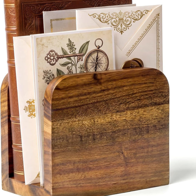 Acacia Wood Countertop Mail Organizer and Letter Holder