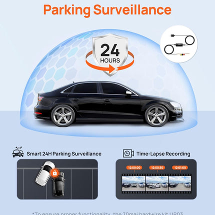1296P QHD Dash Cam with Built-in WiFi, 130° Wide-Angle FOV, WDR, Night Vision, Loop Recording, Parking Monitor, Time-Lapse