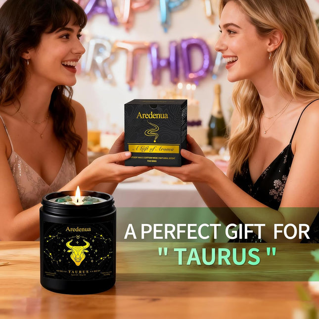 Taurus Birthday Gifts Candle with Green Aventurine Crystals