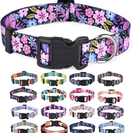 Floral Pink Adjustable Dog Collar, Medium