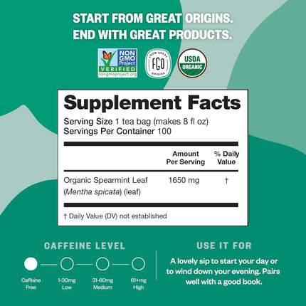 Organic Spearmint Leaf Herbal Tea Bags, 100 Count