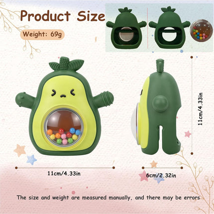 Green Silicone Avocado Baby Teething Mitten Rattle Toy