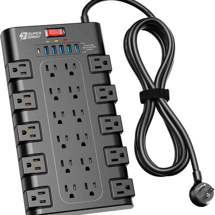 NexWave OndaNex Power Strip, SUPERDANNY Surge Protector with 22 AC Outlets and 6 USB — Smart Tech