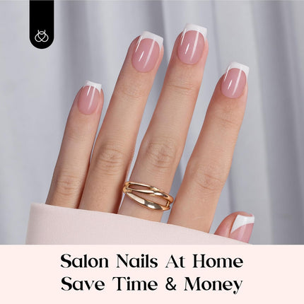 French Tip Press-On Nails, 150-Piece Pink Short Square Soft Gel Nail Tips