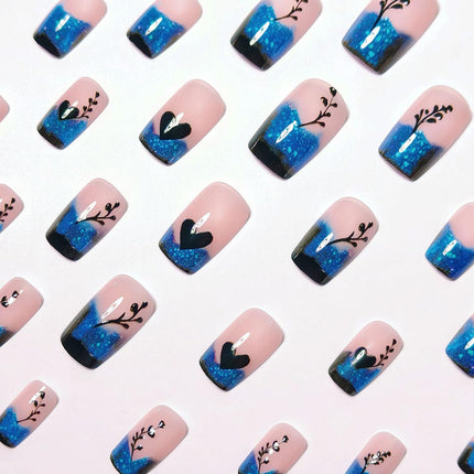 PawHaven RefugioPata 24 Pcs Blue Gradient French Tip Press on Nails Short Square Shaped False — Pet Supplies
