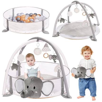 5-in-1 XL Baby Gym, Play Mat & Ball Pit with Milestone Cards