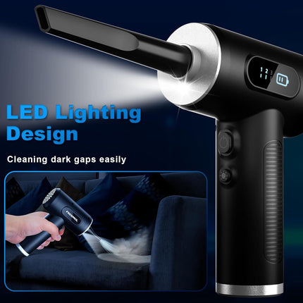 Compressed Air Duster, 3-Gear Rechargeable Cordless Air Blower with LED Light, Black