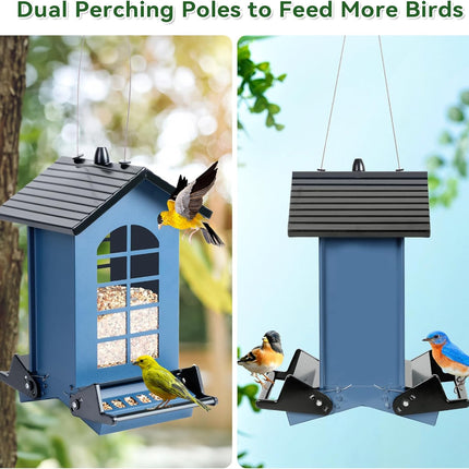 2025 Squirrel Proof Outdoor Hanging Bird Feeder, 8 lb Metal, Blue