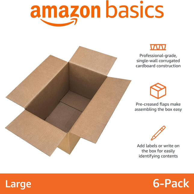 Large Brown Cardboard Moving Boxes, 20" x 20" x 15", 6-Pack