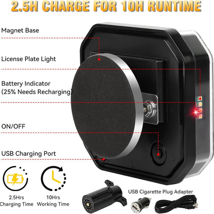 Magnetic Wireless Trailer Lights, 2.4GHz Rechargeable LED Tow Light Kit