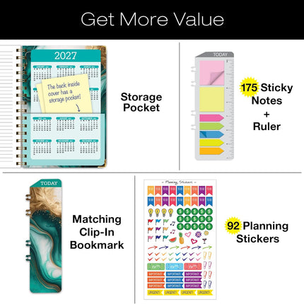 Hardcover Academic Year 2026-2027 Planner, 14 Months, Teal Gold Marble