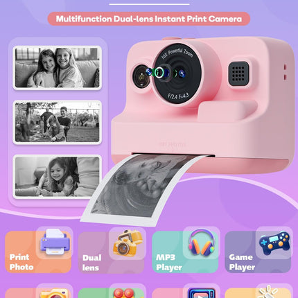 Pink 1080P Kids Instant Print Camera
