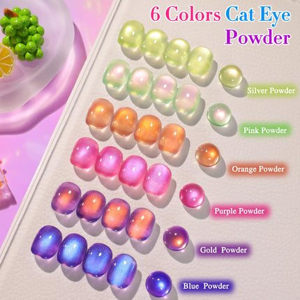 Glass Rose Pink Green Cat Eye Gel Nail Polish Set, 6 Pack