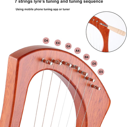 7 String Lyre Harp Kit with Tuning Wrench and Bag