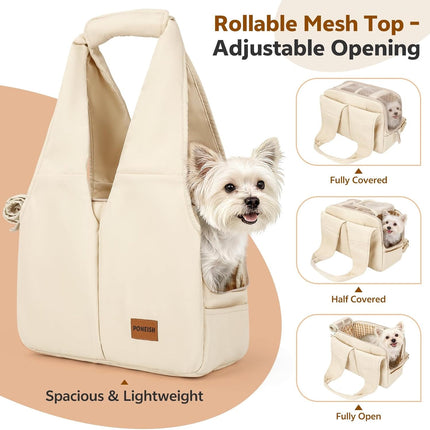Dog Purse Carrier for Small Dogs and Cats, Beige Soft-Sided Pet Tote with 6 Pockets