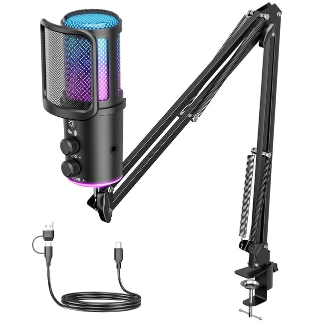 Gaming USB Condenser Microphone with Boom Arm