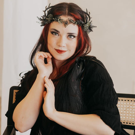 Light-Up Black Antler Elf Crown Gothic Flower Headband