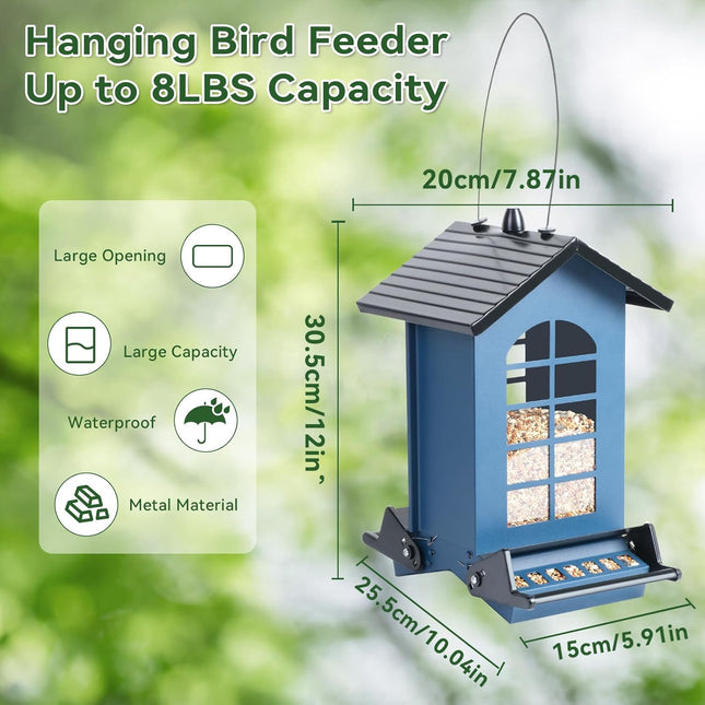 2025 Squirrel Proof Outdoor Hanging Bird Feeder, 8 lb Metal, Blue
