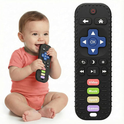 Baby Remote Control Sensory Teether, Black Silicone Chew Toy