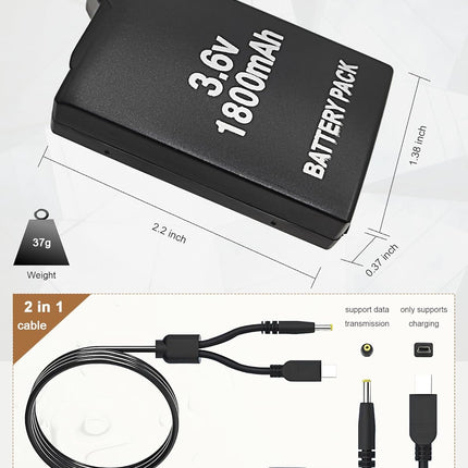 Replacement Battery Pack for 1000/1001 Handheld Console, Model PSP-110, 3.6V 1800mAh with Charger Cable