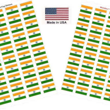 100 India Flag Stickers, 1.5 x 1 Inch, Made in USA, Self Adhesive Sheets