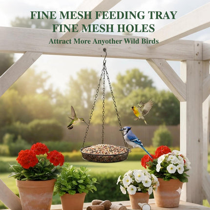 2 Pack Alpaca Fiber Bird Nesting Heart & Hanging Metal Mesh Feeder Tray Kit