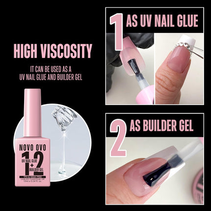 UV Nail Glue and Builder Gel 2-in-1 No Wipe Top Coat Kit