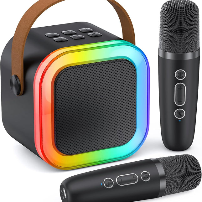 Mini Karaoke Machine with 2 Wireless Microphones, Black