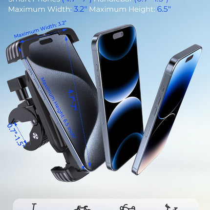 Bike and Motorcycle Phone Holder Mount, 360° Adjustable, Shockproof Anti-Shake Design, Fits 4.7-7 in. Smartphones, Black
