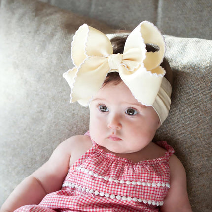 6-Inch Jumbo Beige Bow Headbands for Baby Girls