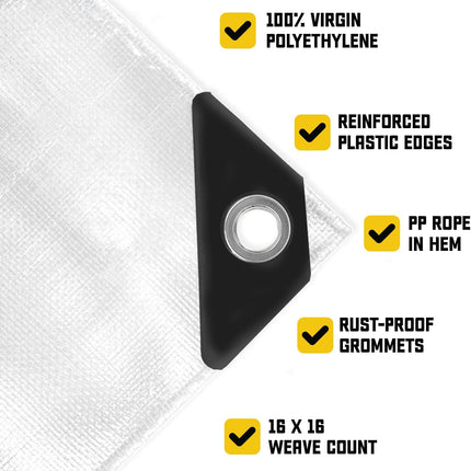 Extreme Heavy Duty 20 Mil Waterproof White Tarp Cover, 12 ft x 16 ft