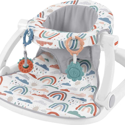 Portable Baby Sit-Up Floor Seat with Toys and Washable Pad, Rainbow Showers