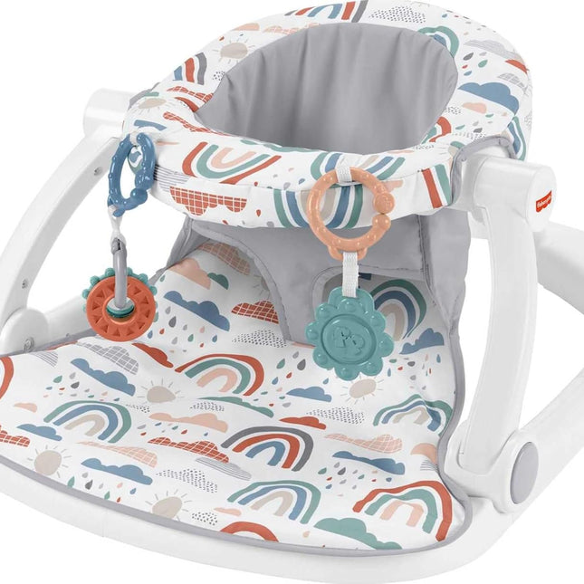 Portable Baby Sit-Up Floor Seat with Toys and Washable Pad, Rainbow Showers