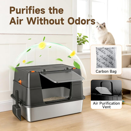 Stainless Steel Extra Large High-Sided Litter Box with Lid