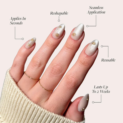 Sanded Short Almond Nude Press-On Nails with Gold Shell Accents