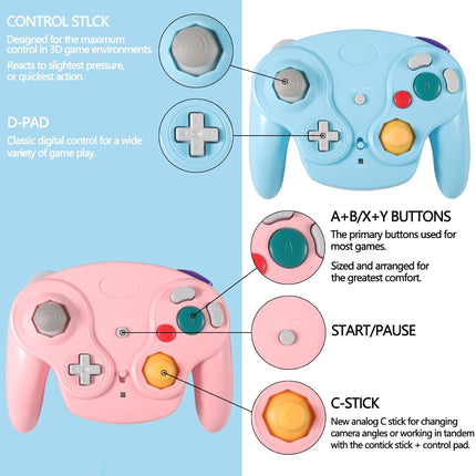 Wireless Classic Gamepad Controller Set, 2 Pieces, Pink and Blue