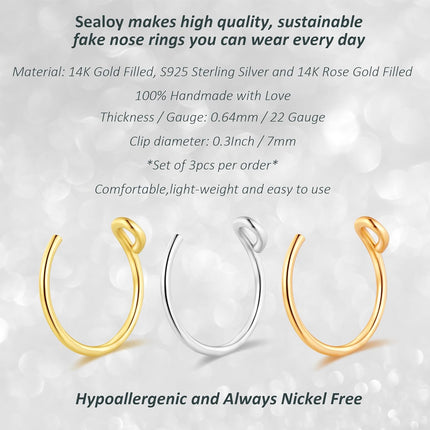 Set of 3 - Fake Clip On Nose Ring Hoop for Women - No Piercing Needed — Home & Lifestyle