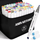 80 Colors Alcohol Markers Dual Tip Set, Chisel & Fine, 2.8g High Ink Capacity, Easy Blending Art Markers with Carrying Case