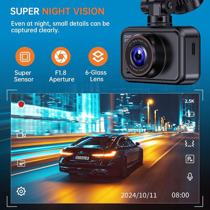 Front and Rear 2.5K Dual Dash Camera for Cars