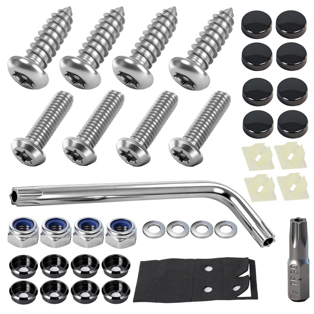 3rd-Gen Upgraded Anti-Theft License Plate Screws Kit, Stainless Steel M6 Fasteners with Caps