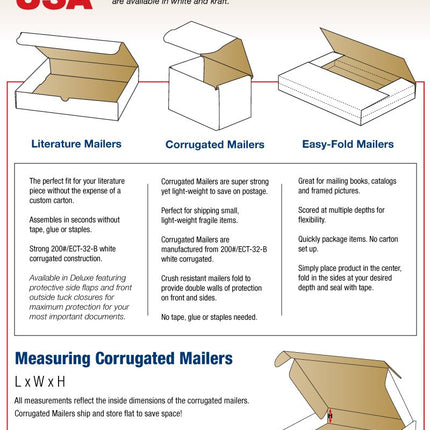 13 1/2 x 3 1/2 x 3 1/2 White Corrugated Mailers, Pack of 50