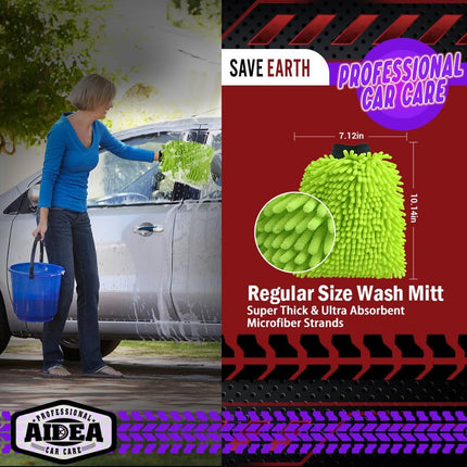Microfiber Chenille Car Wash Mitts, Green 2-Pack