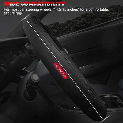 Black Microfiber Leather Steering Wheel Cover, Universal 14.5-15 Inch