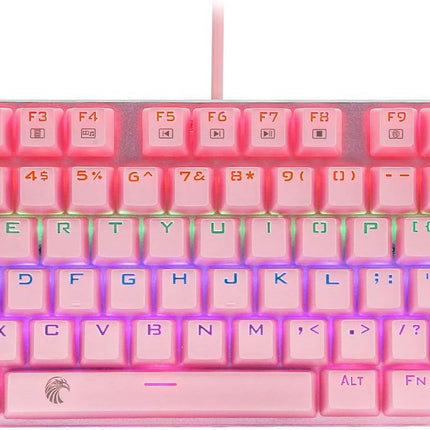 60% Mechanical Gaming Keyboard with Red Switches, Rainbow LED Backlighting, Hot Swappable 81 Keys, Pink