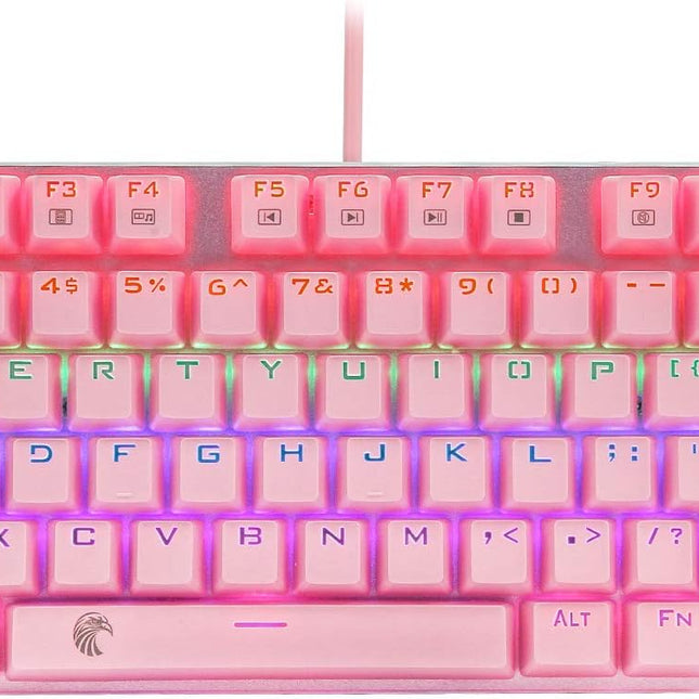 60% Mechanical Gaming Keyboard with Red Switches, Rainbow LED Backlighting, Hot Swappable 81 Keys, Pink