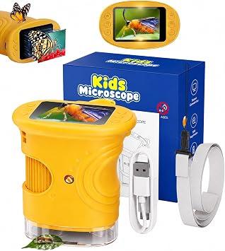 4K Handheld USB Digital Microscope with Light, 2-Inch IPS Screen, 1000x Magnification, Yellow