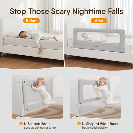 Folding Toddler Bed Rail Guard, Grey, 59" x 21.6"